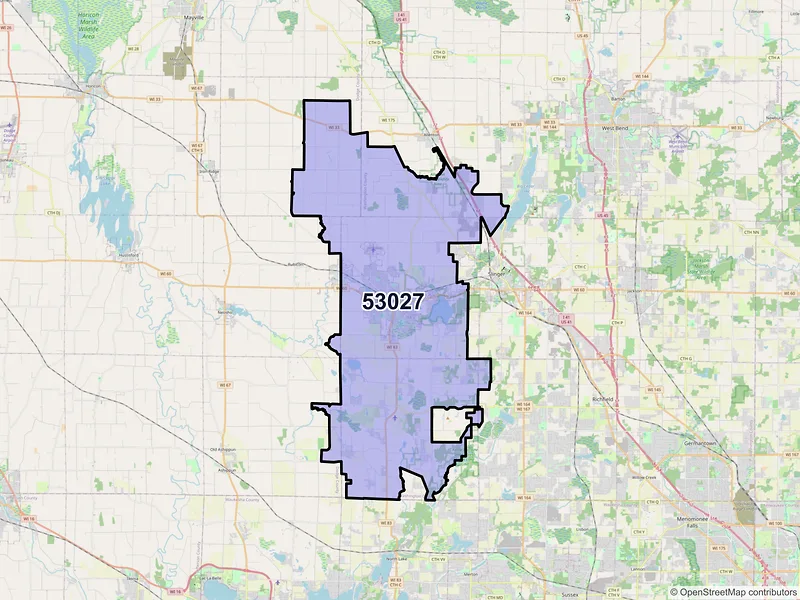 Map of Hartford, Wisconsin and ZIP codes