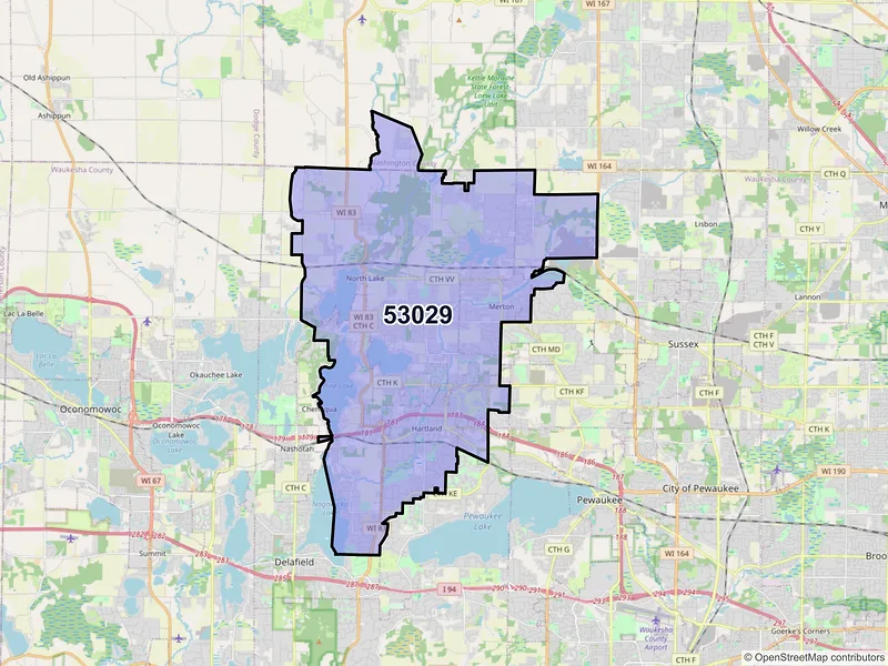 Map of ZIP Code 53029 — Hartland, WI