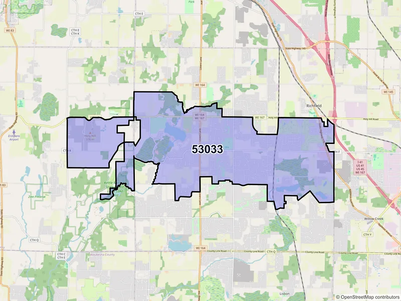 Map of ZIP Code 53033 — Hubertus, WI