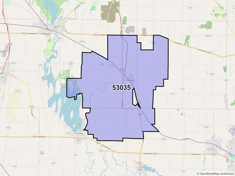 Map of ZIP Code 53035 — Iron Ridge, WI