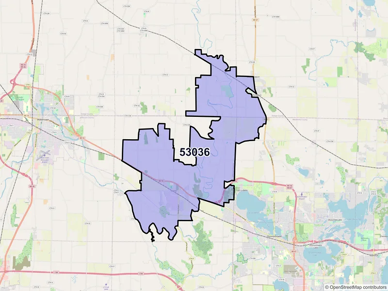 Map of ZIP Code 53036 — Ixonia, WI
