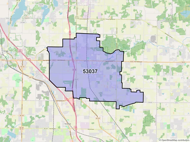 Map of ZIP Code 53037 — Jackson, WI