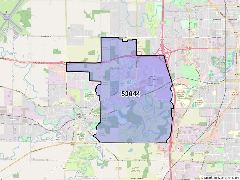 Map of ZIP Code 53044 — Kohler, WI