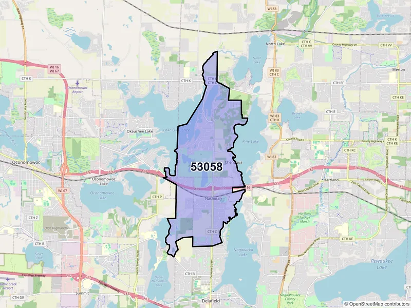 Map of Nashotah, Wisconsin and ZIP codes