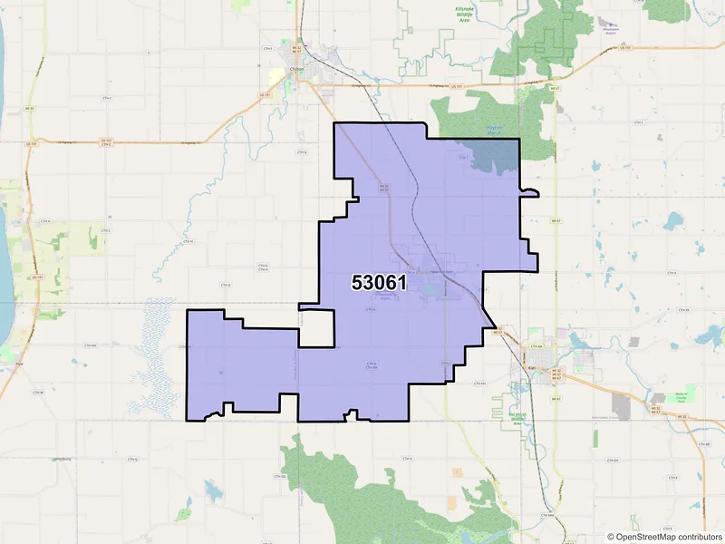 Map of ZIP Code 53061 — New Holstein, WI