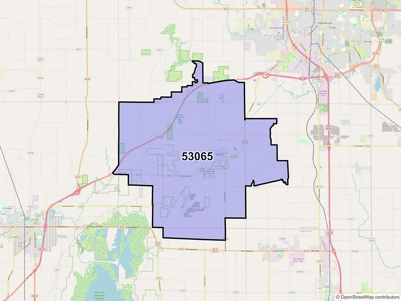 Map of ZIP Code 53065 — Oakfield, WI