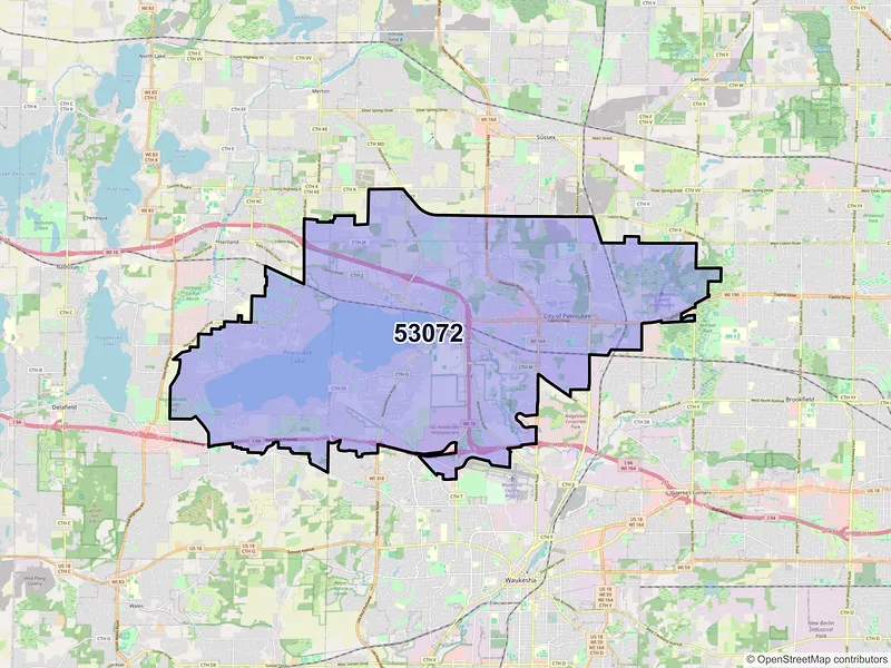 Map of ZIP Code 53072 — Pewaukee, WI