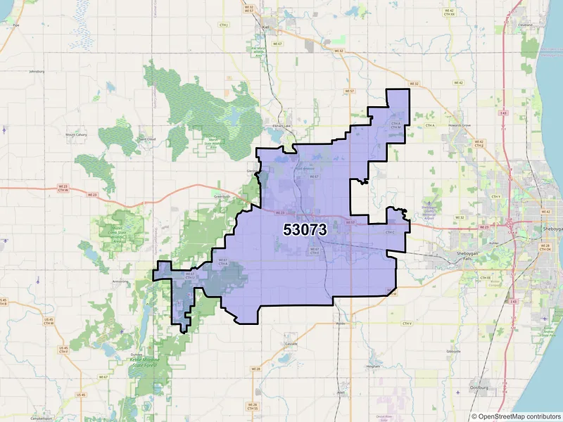 Map of ZIP Code 53073 — Plymouth, WI