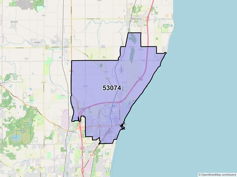 Map of ZIP Code 53074 — Port Washington, WI