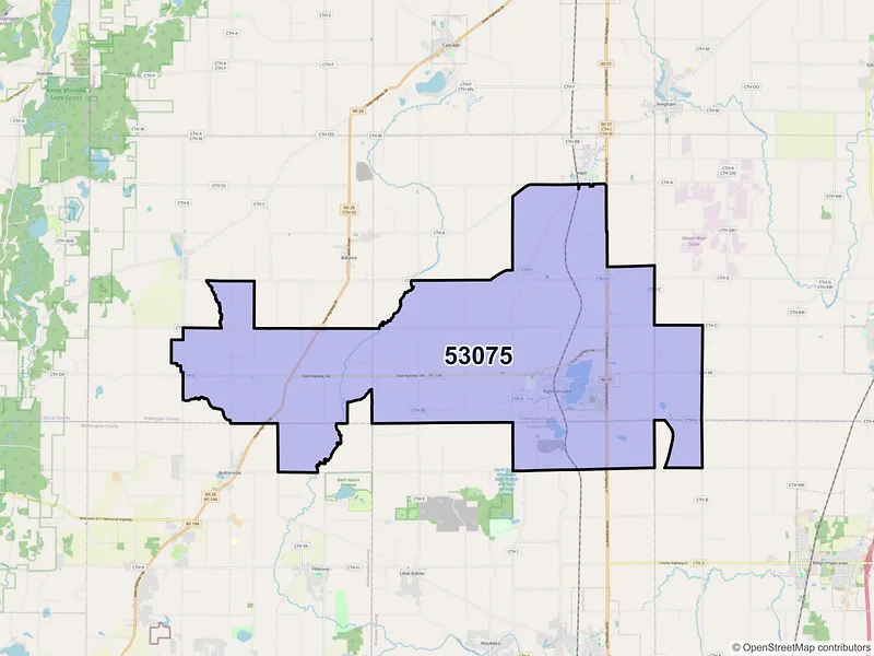 Map of ZIP Code 53075 — Random Lake, WI