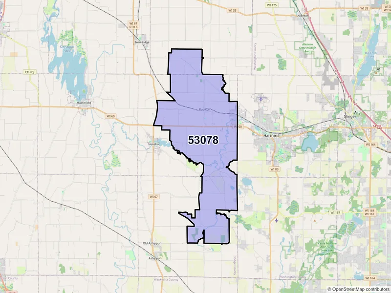 Map of Rubicon, Wisconsin and ZIP codes