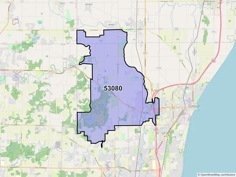 Map of ZIP Code 53080 — Saukville, WI