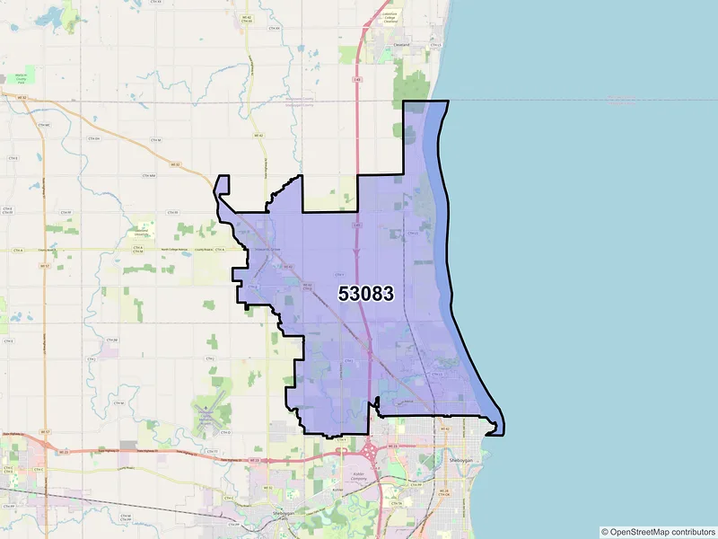 Map of ZIP Code 53083 — Sheboygan, WI