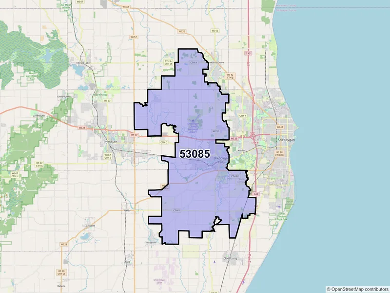 Map of ZIP Code 53085 — Sheboygan Falls, WI