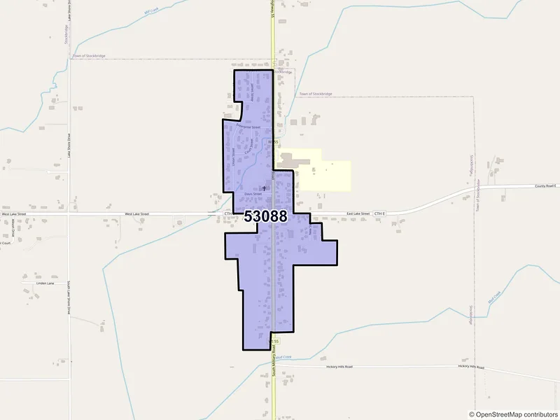 Map of Stockbridge, Wisconsin and ZIP codes