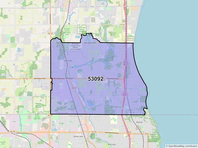Map of ZIP Code 53092 — Mequon, WI