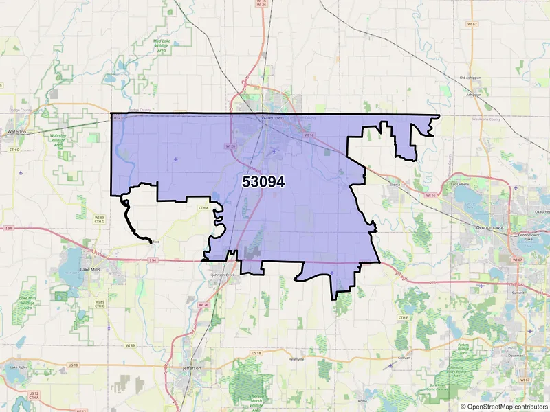 Map of ZIP Code 53094 — Watertown, WI