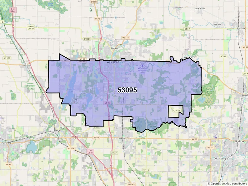 Map of ZIP Code 53095 — West Bend, WI