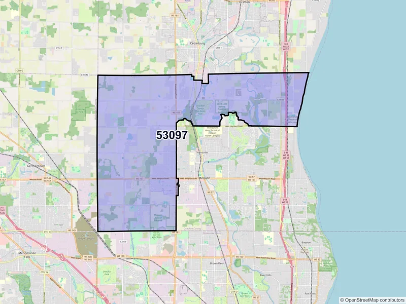 Map of ZIP Code 53097 — Mequon, WI