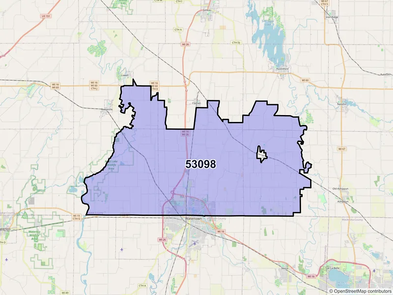 Map of ZIP Code 53098 — Watertown, WI