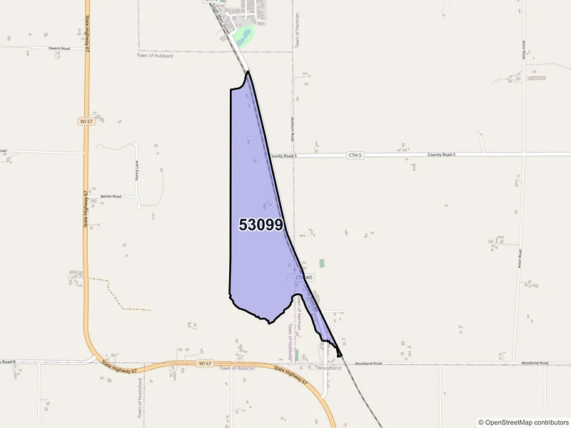 Map of ZIP Code 53099 — Woodland, WI