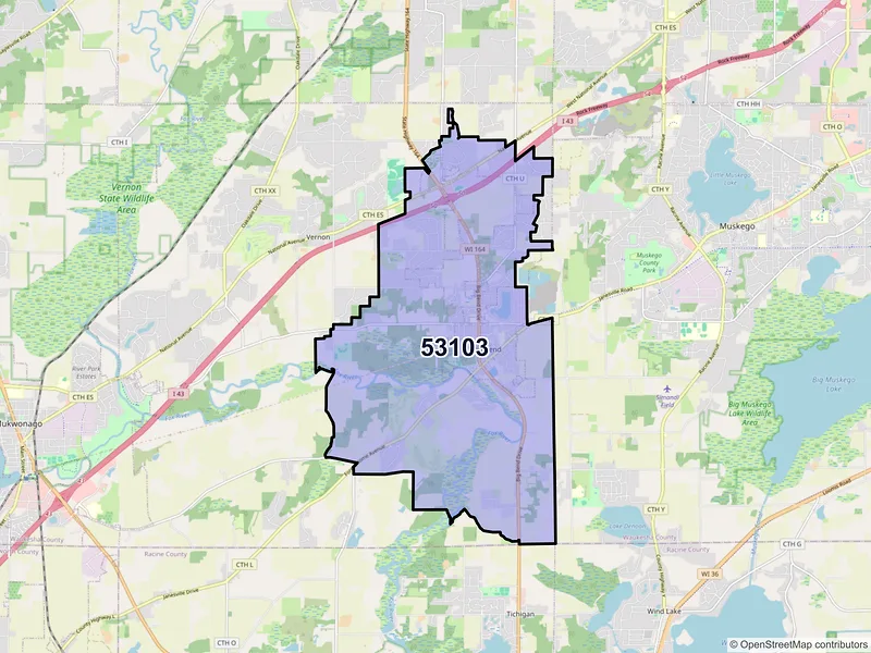 Map of ZIP Code 53103 — Big Bend, WI
