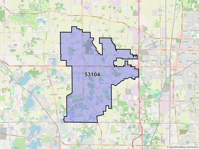 Map of ZIP Code 53104 — Bristol, WI