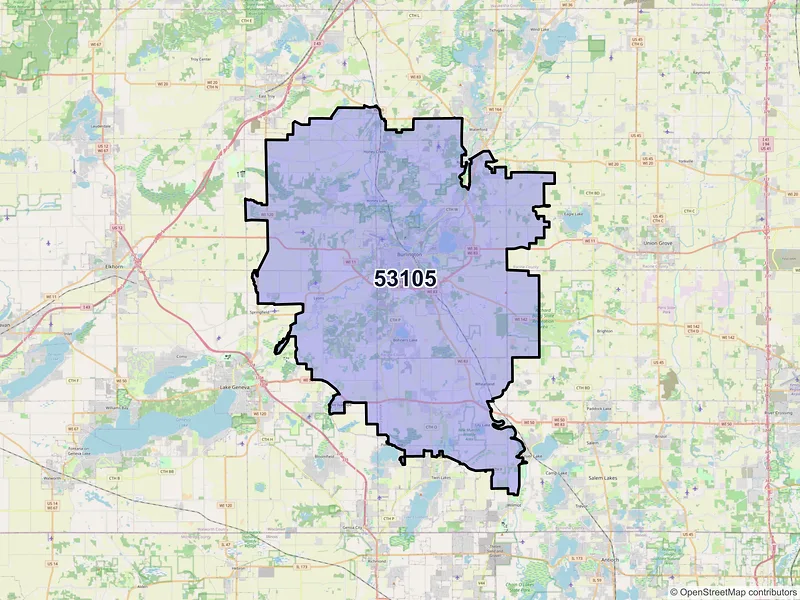 Map of ZIP Code 53105 — Burlington, WI