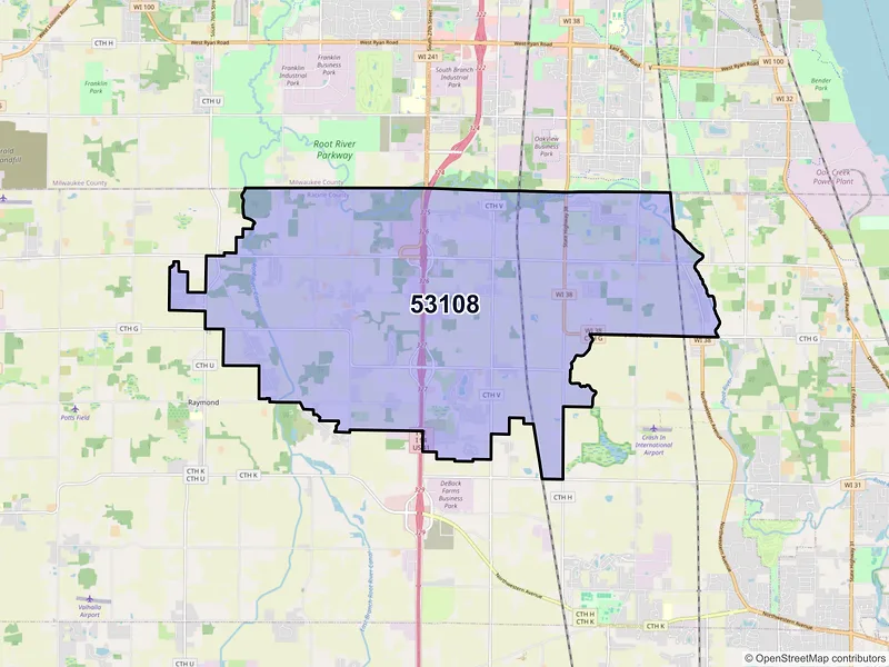 Map of ZIP Code 53108 — Caledonia, WI