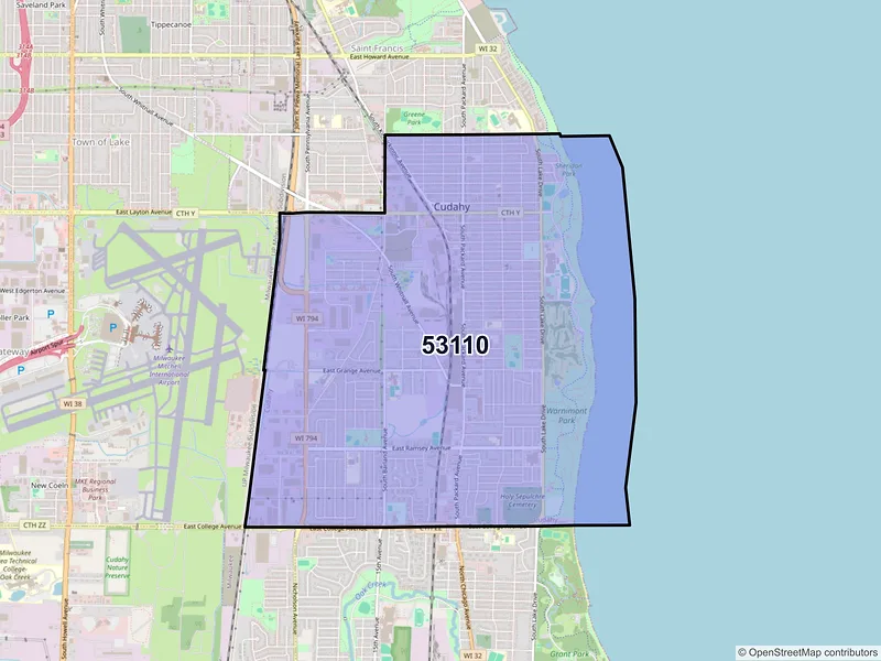 Map of ZIP Code 53110 — Cudahy, WI