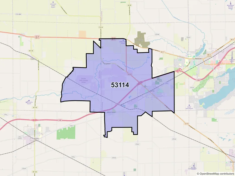 Map of ZIP Code 53114 — Darien, WI