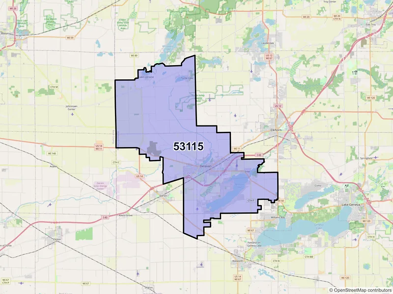 Map of ZIP Code 53115 — Delavan, WI