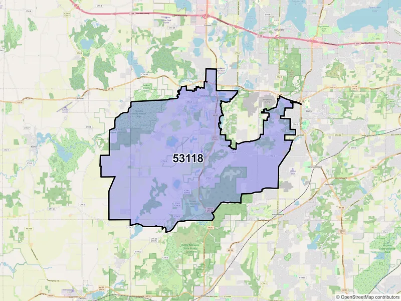 Map of Dousman, Wisconsin and ZIP codes