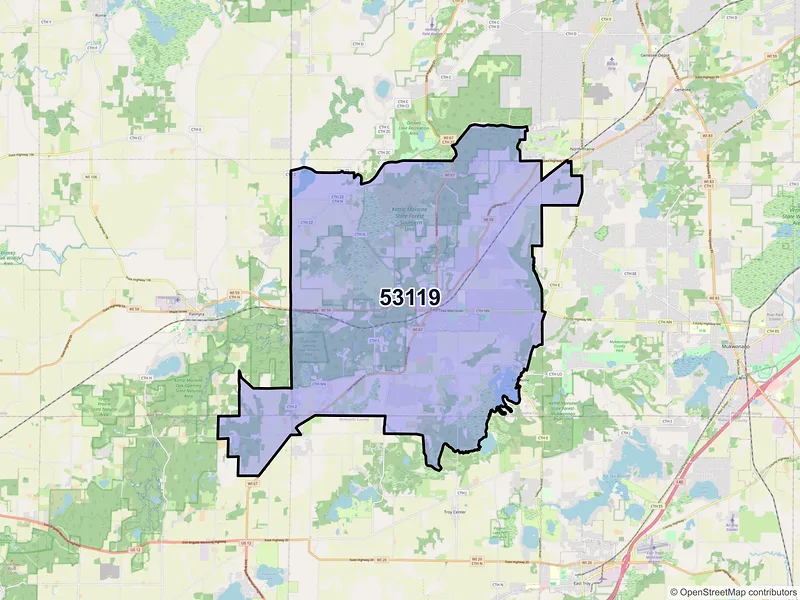 Map of ZIP Code 53119 — Eagle, WI