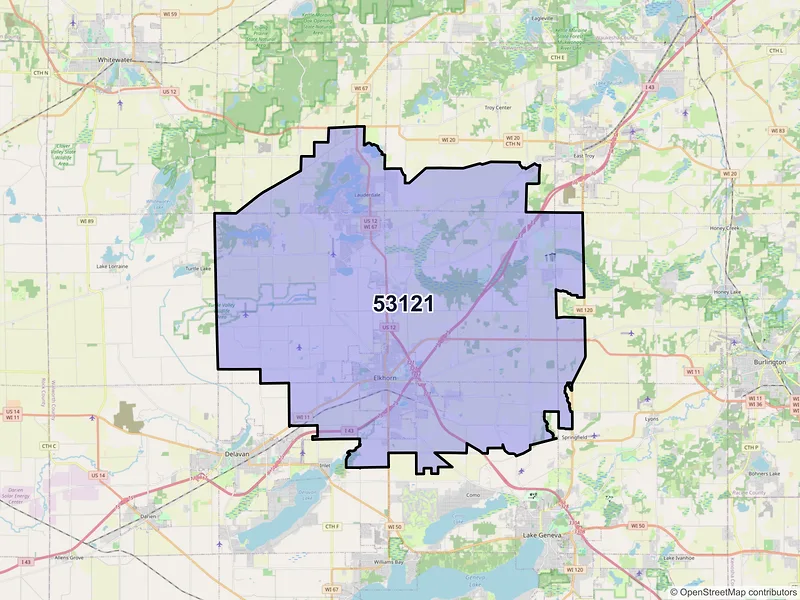Map of ZIP Code 53121 — Elkhorn, WI