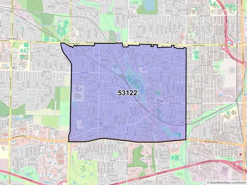 Map of ZIP Code 53122 — Elm Grove, WI