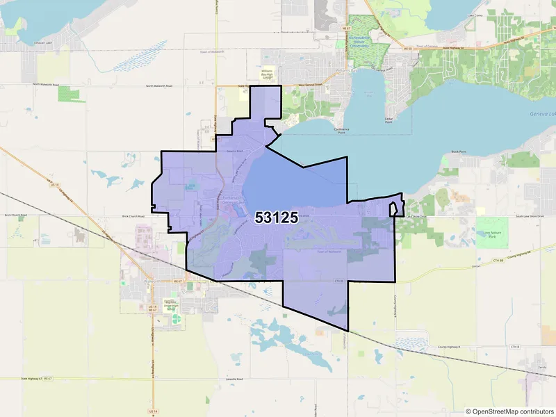 Map of Fontana, Wisconsin and ZIP codes