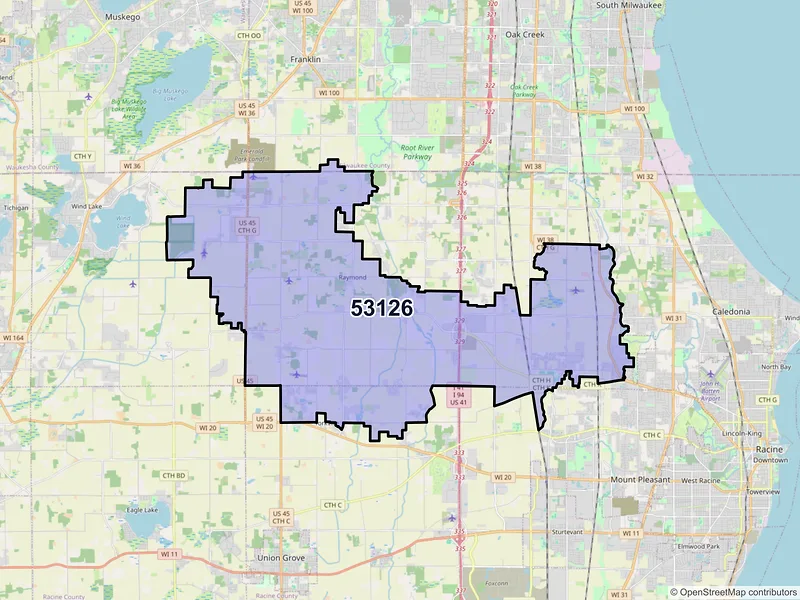 Map of ZIP Code 53126 — Franksville, WI