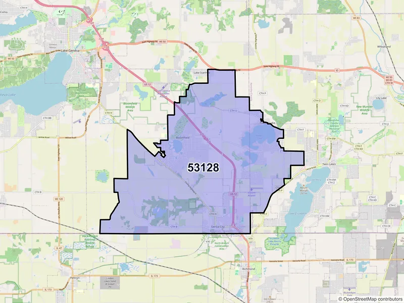 Map of ZIP Code 53128 — Genoa City, WI