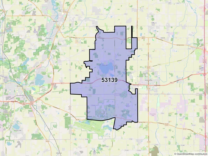 Map of Kansasville, Wisconsin and ZIP codes