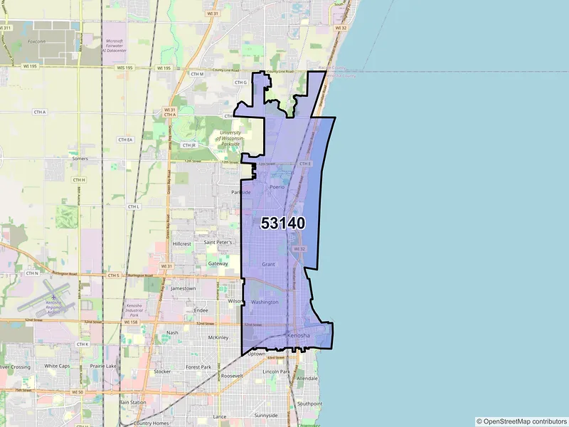 Map of ZIP Code 53140 — Kenosha, WI
