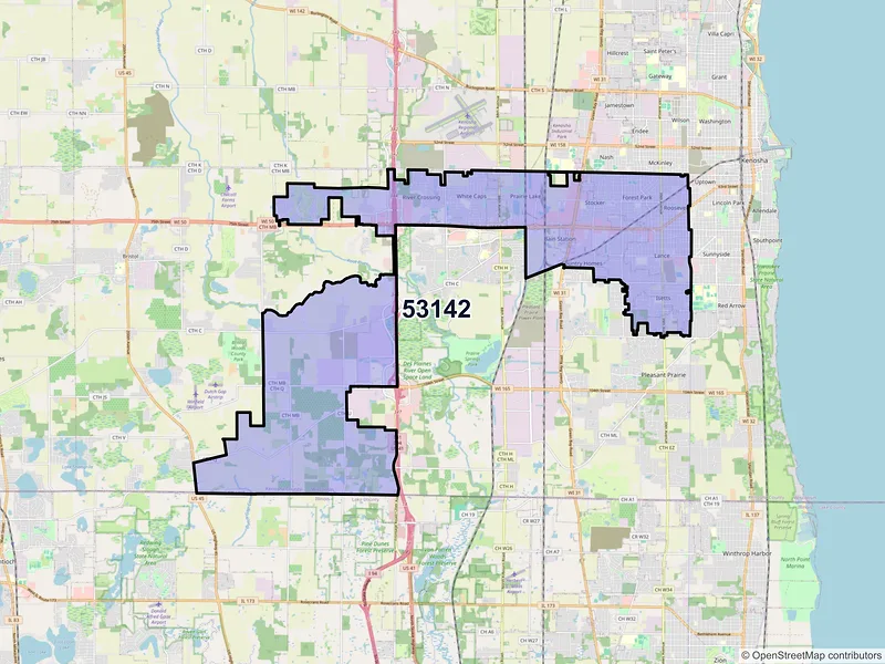 Map of ZIP Code 53142 — Kenosha, WI