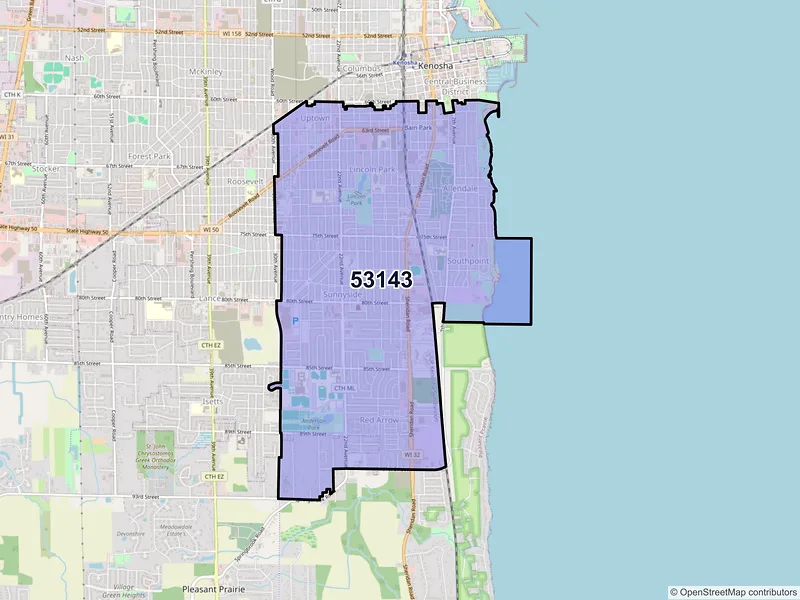 Map of ZIP Code 53143 — Kenosha, WI