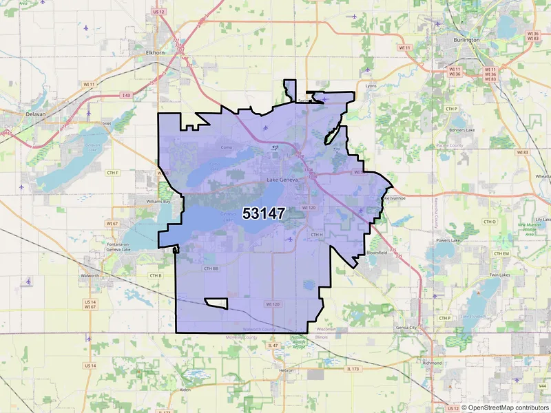 Map of ZIP Code 53147 — Lake Geneva, WI