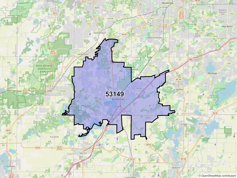 Map of ZIP Code 53149 — Mukwonago, WI