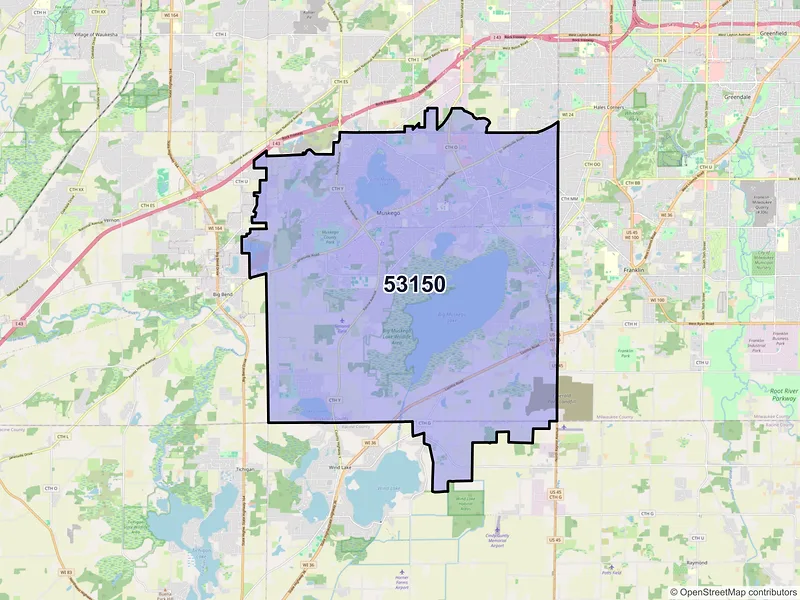 Map of Muskego, Wisconsin and ZIP codes
