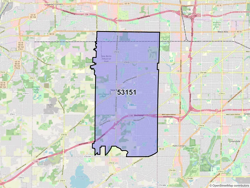 Map of ZIP Code 53151 — New Berlin, WI