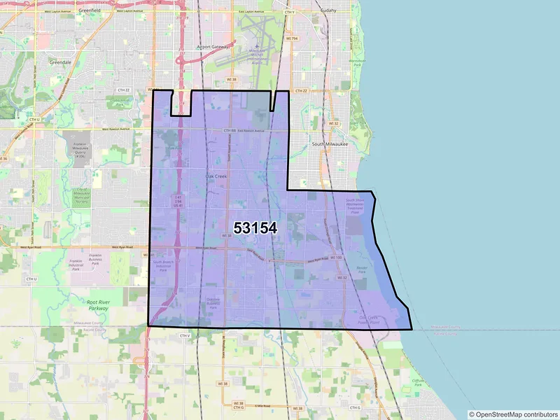 Map of ZIP Code 53154 — Oak Creek, WI
