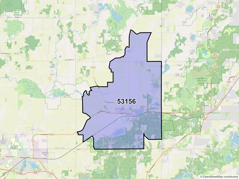 Map of ZIP Code 53156 — Palmyra, WI