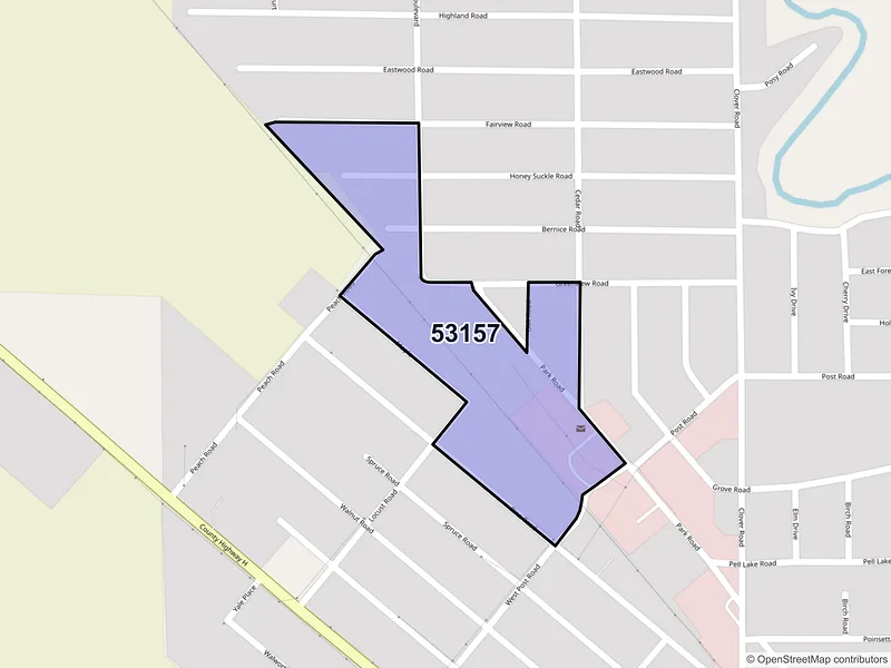 Map of Pell Lake, Wisconsin and ZIP codes